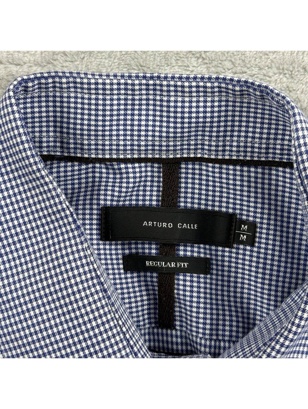 Arturo Calle Mens M Blue Check Dress Shirt Regular Fit Long Sleeve Button Preppy - Picture 4 of 11